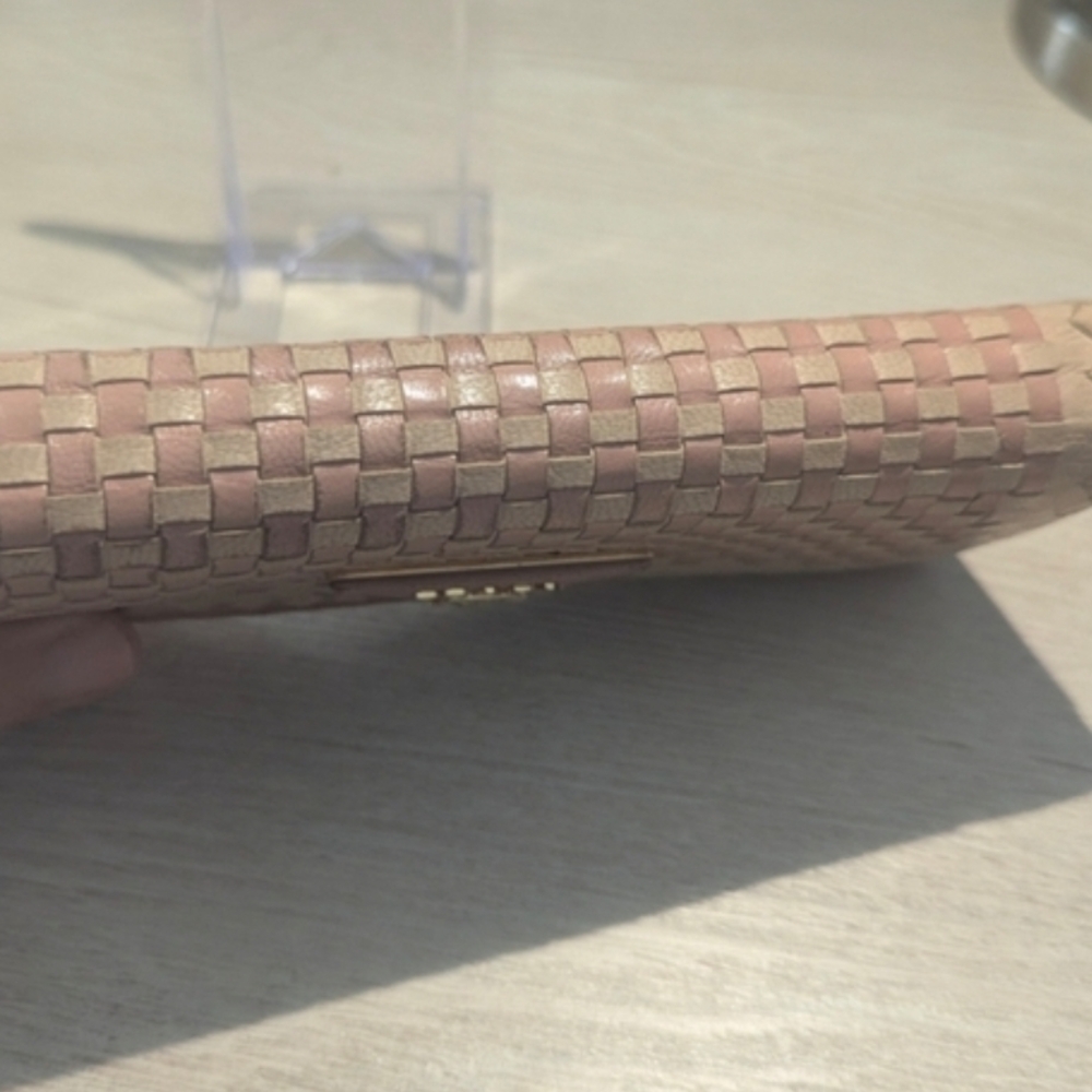 COA Prada Madras Woven Leather Continental Wallet in Blush Pink - Picture 9 of 16